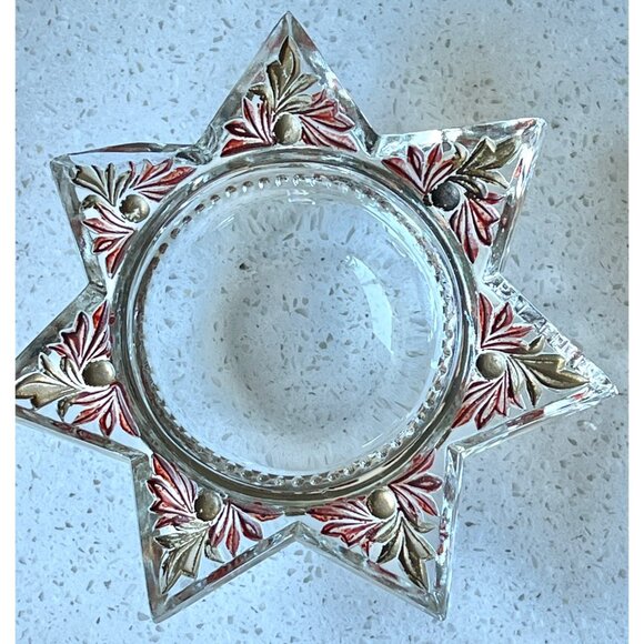 Antique Victorian Star Shaped Glass Paperweight Red & Gold Floral Accents READ - Picture 5 of 10